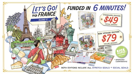 Hero-Artwork zu „Let's Go! To France" — Karten-Reiseplaner von AEG, Kickstarter-Kampagne 2026