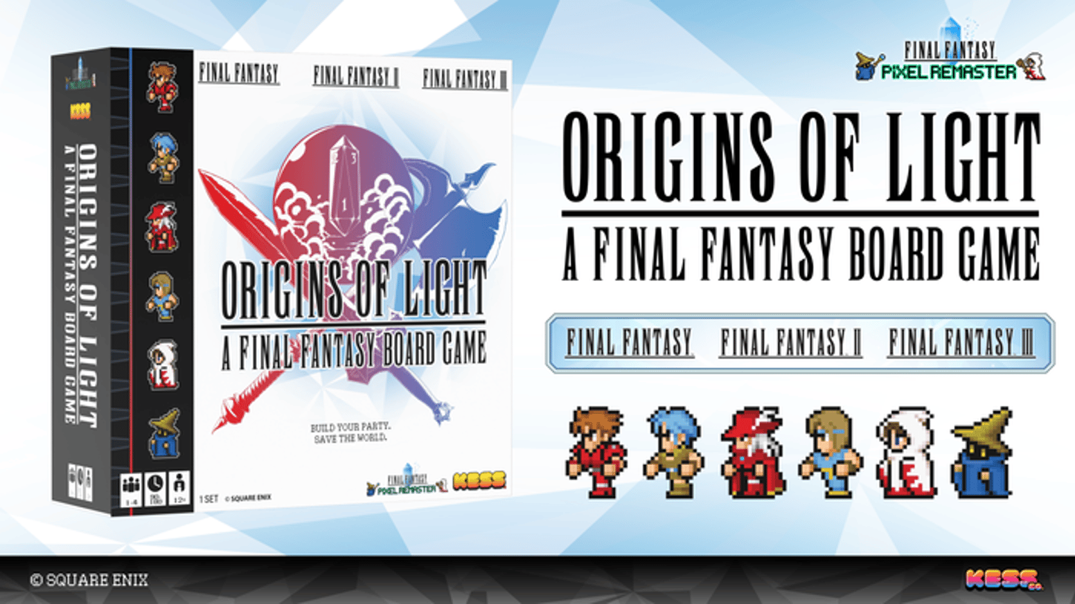 Kampagnen-Key-Art von Origins of Light, einem Final-Fantasy-Brettspiel auf Kickstarter