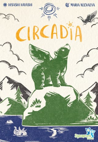 Kartenspiel Circadia von Hisashi Hayashi, deutsche Ausgabe von Elznir Games, mit Illustrationen im Linolschnitt-Stil
