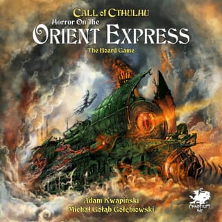 Boxcover von Horror on the Orient Express: The Board Game, kooperatives Cthulhu-Brettspiel von Chaosium