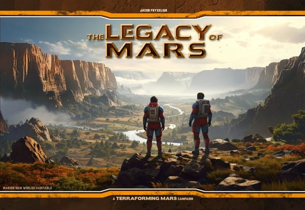Cover-Artwork von The Legacy of Mars: terraformte Marslandschaft mit Habitaten und Vegetation