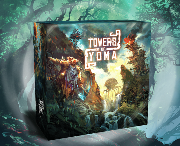 Towers of Yoma: Coverbild des kooperativen Tower-Defense-Brettspiels von HYBR Games